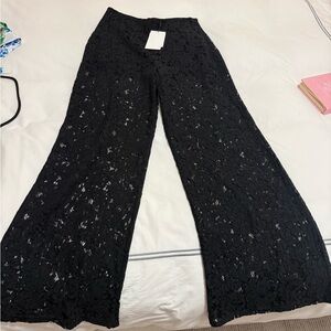 Chic Black Lace Wide Leg Women's Pants